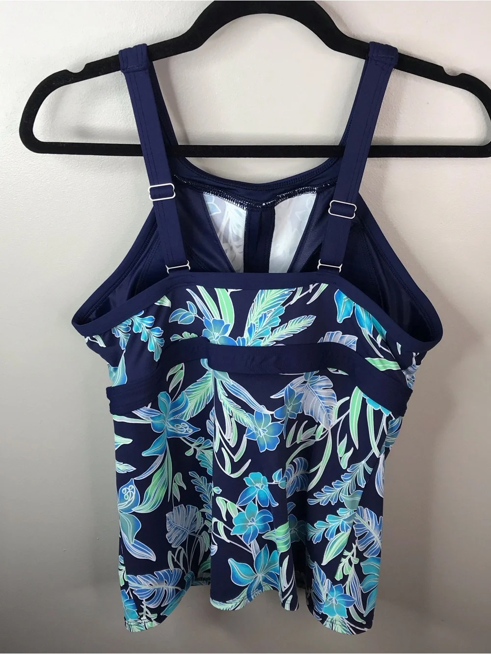 Lands' End Navy Floral Tankini Top with Aqua and Light Blue Prints Sz 8 DD
